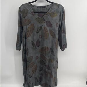 Gudrun Sjoden 100% cotton leaf print V-neck long sleeve midi dress sz M